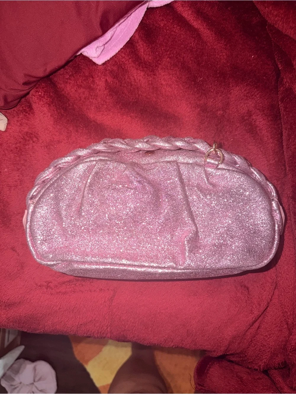 Pink Glitter Braided Handle Convertible Clutch Bag